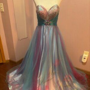 Size 4 Aqua Blue, & watercolor gown